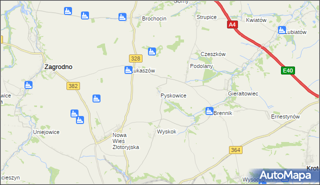 mapa Pyskowice gmina Złotoryja, Pyskowice gmina Złotoryja na mapie Targeo