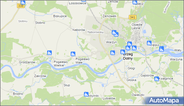 mapa Pysząca gmina Brzeg Dolny, Pysząca gmina Brzeg Dolny na mapie Targeo