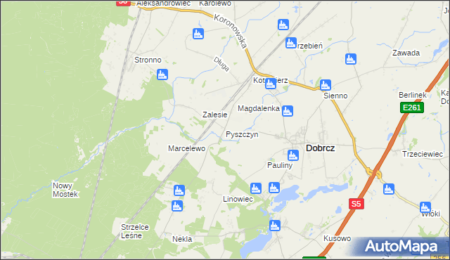 mapa Pyszczyn gmina Dobrcz, Pyszczyn gmina Dobrcz na mapie Targeo