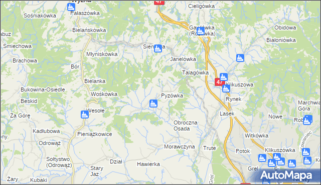 mapa Pyzówka, Pyzówka na mapie Targeo