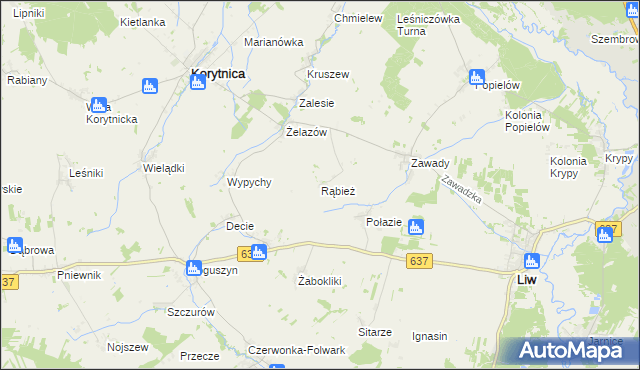 mapa Rąbież gmina Korytnica, Rąbież gmina Korytnica na mapie Targeo