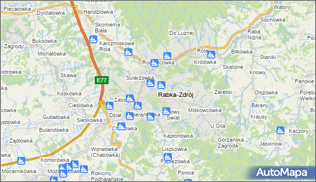 mapa Rabka-Zdrój, Rabka-Zdrój na mapie Targeo