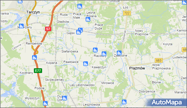 mapa Racibory gmina Tarczyn, Racibory gmina Tarczyn na mapie Targeo