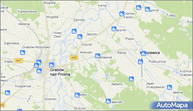 mapa Racławice gmina Kraszewice, Racławice gmina Kraszewice na mapie Targeo