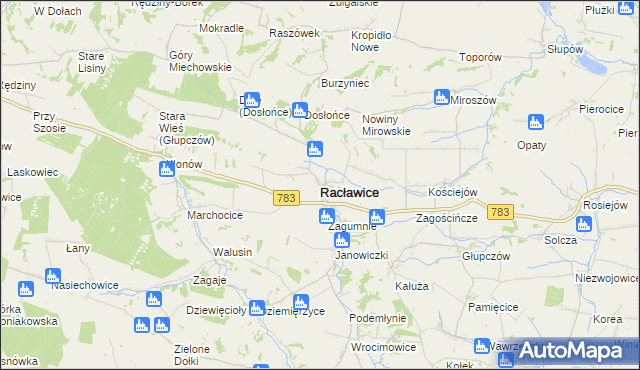 mapa Racławice powiat miechowski, Racławice powiat miechowski na mapie Targeo