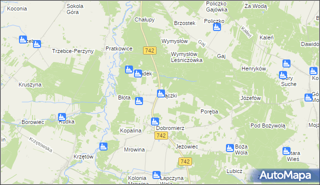 mapa Rączki gmina Kluczewsko, Rączki gmina Kluczewsko na mapie Targeo