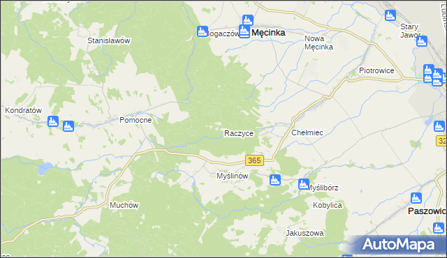 mapa Raczyce gmina Męcinka, Raczyce gmina Męcinka na mapie Targeo