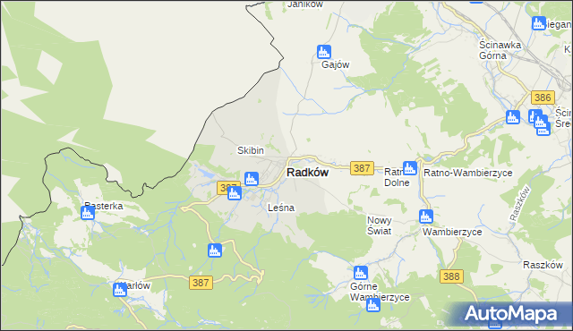 mapa Radków powiat kłodzki, Radków powiat kłodzki na mapie Targeo