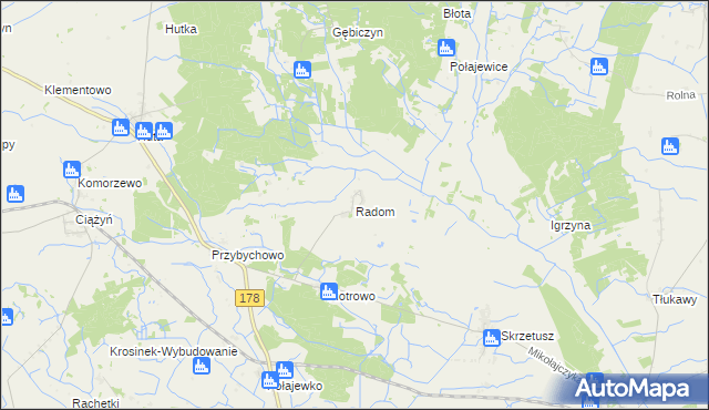 mapa Radom gmina Ryczywół, Radom gmina Ryczywół na mapie Targeo