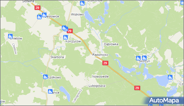 mapa Radomicko gmina Maszewo, Radomicko gmina Maszewo na mapie Targeo