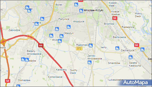 mapa Radomierzyce gmina Siechnice, Radomierzyce gmina Siechnice na mapie Targeo