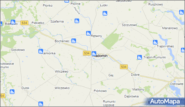 mapa Radomin powiat golubsko-dobrzyński, Radomin powiat golubsko-dobrzyński na mapie Targeo