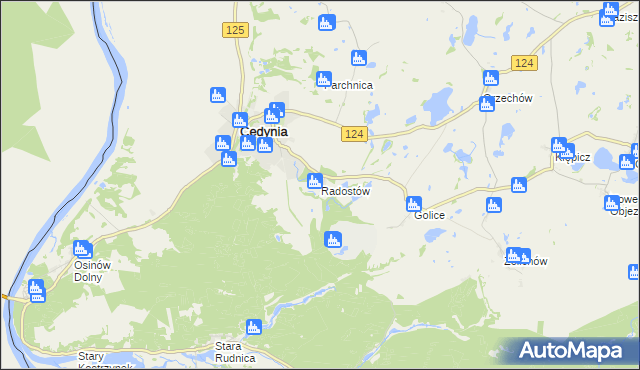 mapa Radostów gmina Cedynia, Radostów gmina Cedynia na mapie Targeo