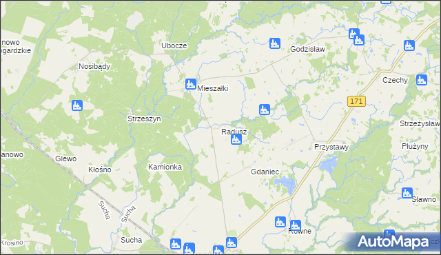 mapa Radusz gmina Grzmiąca, Radusz gmina Grzmiąca na mapie Targeo