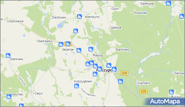 mapa Radusz gmina Kołczygłowy, Radusz gmina Kołczygłowy na mapie Targeo