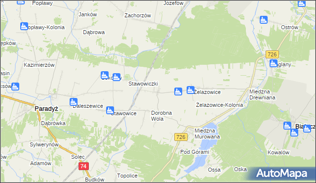 mapa Radwan gmina Białaczów, Radwan gmina Białaczów na mapie Targeo