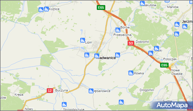 mapa Radwanice powiat polkowicki, Radwanice powiat polkowicki na mapie Targeo