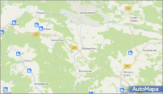 mapa Radwanów gmina Kożuchów, Radwanów gmina Kożuchów na mapie Targeo