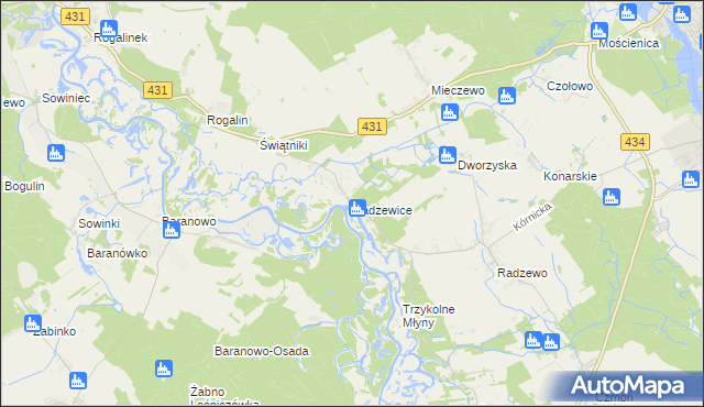 mapa Radzewice, Radzewice na mapie Targeo