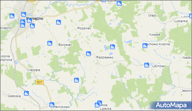 mapa Radziejewo gmina Pieniężno, Radziejewo gmina Pieniężno na mapie Targeo