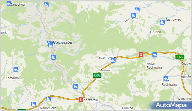 mapa Radzimowice gmina Bolków, Radzimowice gmina Bolków na mapie Targeo