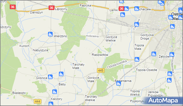 mapa Radziwiłłów gmina Ostrów Wielkopolski, Radziwiłłów gmina Ostrów Wielkopolski na mapie Targeo