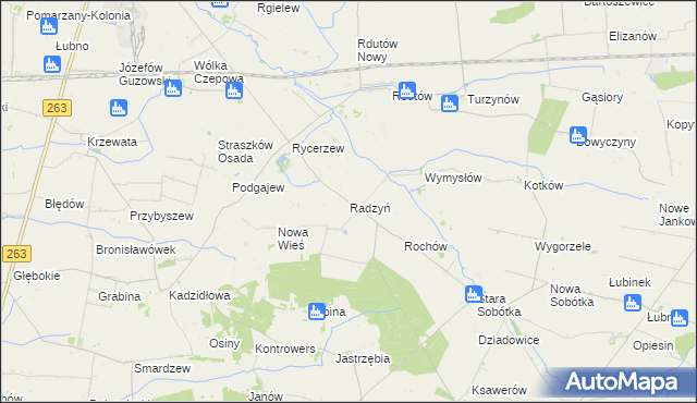 mapa Radzyń gmina Grabów, Radzyń gmina Grabów na mapie Targeo