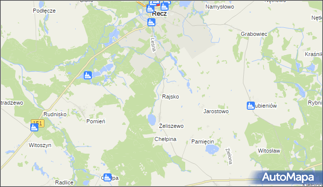 mapa Rajsko gmina Recz, Rajsko gmina Recz na mapie Targeo
