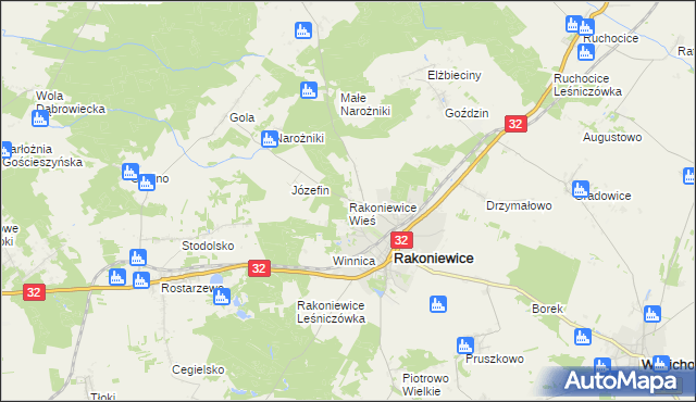 mapa Rakoniewice Wieś, Rakoniewice Wieś na mapie Targeo