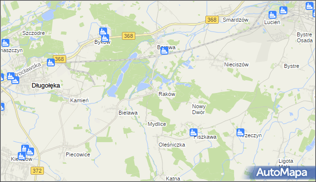 mapa Raków gmina Długołęka, Raków gmina Długołęka na mapie Targeo