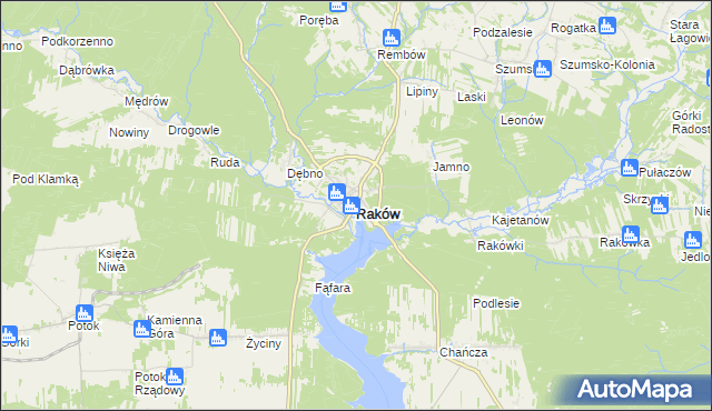 mapa Raków powiat kielecki, Raków powiat kielecki na mapie Targeo