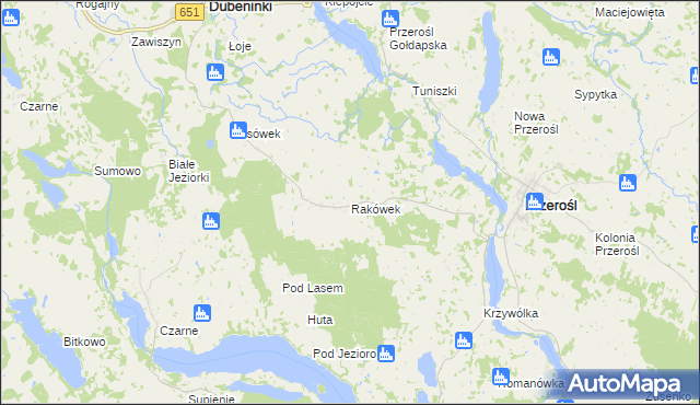 mapa Rakówek gmina Przerośl, Rakówek gmina Przerośl na mapie Targeo