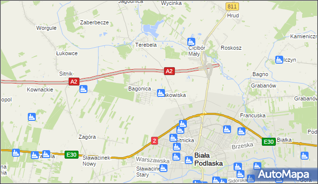 mapa Rakowiska gmina Biała Podlaska, Rakowiska gmina Biała Podlaska na mapie Targeo