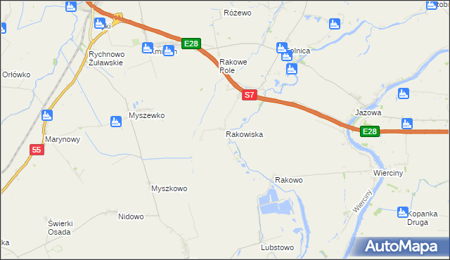 mapa Rakowiska gmina Nowy Dwór Gdański, Rakowiska gmina Nowy Dwór Gdański na mapie Targeo