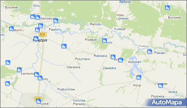 mapa Rakówka gmina Księżpol, Rakówka gmina Księżpol na mapie Targeo