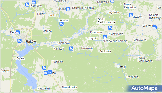 mapa Rakówka gmina Raków, Rakówka gmina Raków na mapie Targeo