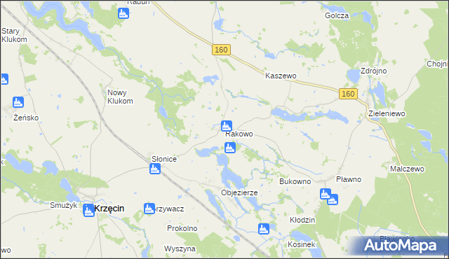 mapa Rakowo gmina Krzęcin, Rakowo gmina Krzęcin na mapie Targeo