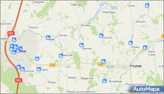 mapa Ramoty gmina Stawiski, Ramoty gmina Stawiski na mapie Targeo