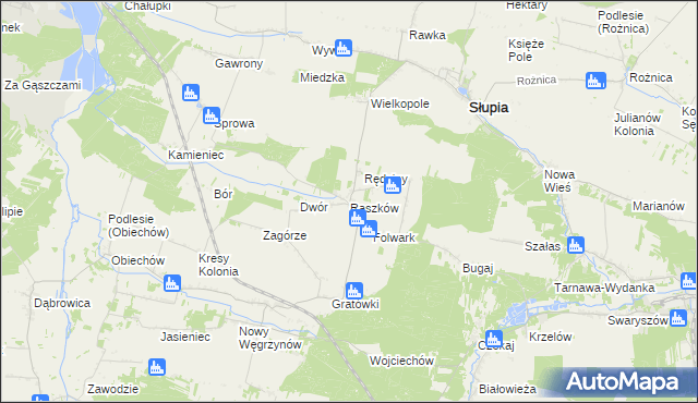 mapa Raszków gmina Słupia, Raszków gmina Słupia na mapie Targeo