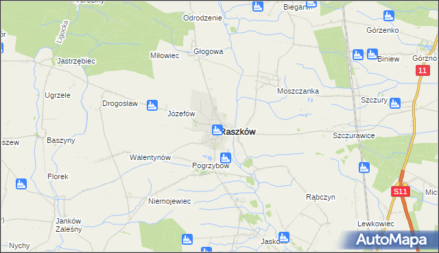 mapa Raszków powiat ostrowski, Raszków powiat ostrowski na mapie Targeo