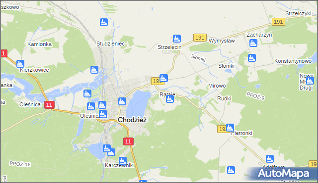 mapa Rataje gmina Chodzież, Rataje gmina Chodzież na mapie Targeo