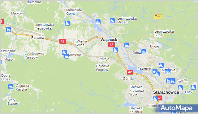 mapa Rataje gmina Wąchock, Rataje gmina Wąchock na mapie Targeo