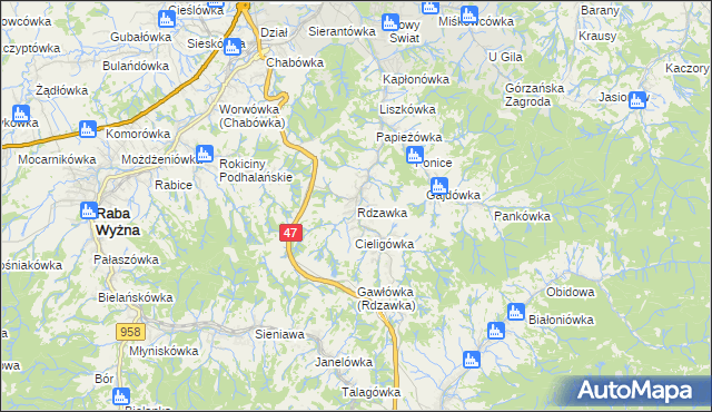 mapa Rdzawka, Rdzawka na mapie Targeo