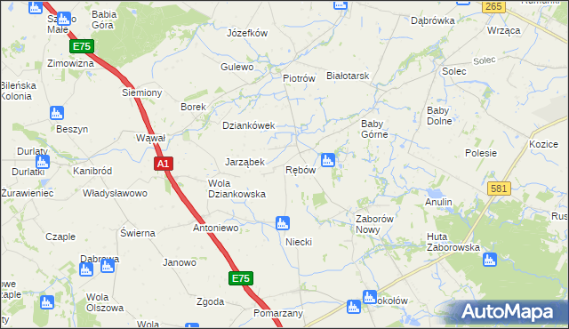 mapa Rębów gmina Gostynin, Rębów gmina Gostynin na mapie Targeo