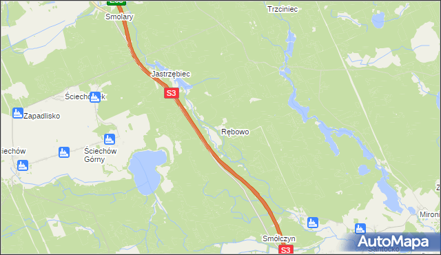 mapa Rębowo gmina Kłodawa, Rębowo gmina Kłodawa na mapie Targeo