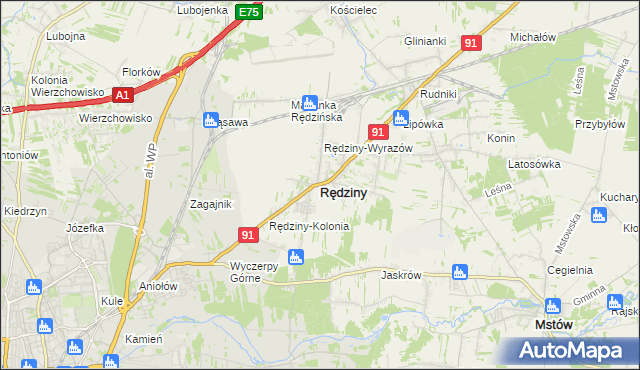 mapa Rędziny powiat częstochowski, Rędziny powiat częstochowski na mapie Targeo