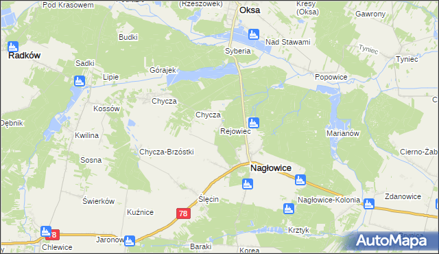 mapa Rejowiec gmina Nagłowice, Rejowiec gmina Nagłowice na mapie Targeo