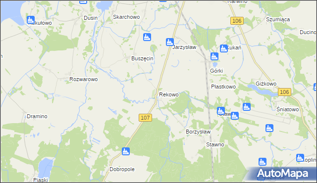 mapa Rekowo gmina Kamień Pomorski, Rekowo gmina Kamień Pomorski na mapie Targeo