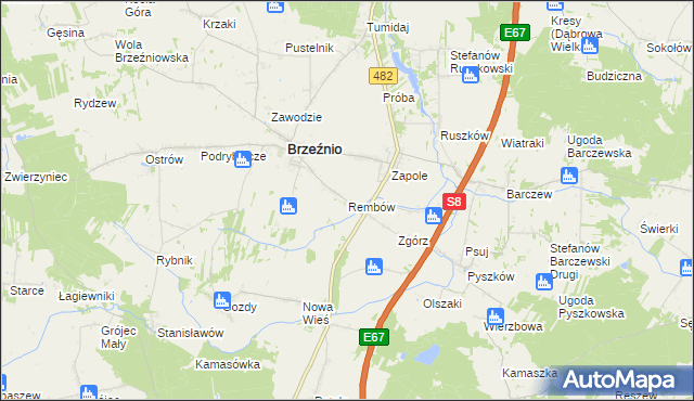 mapa Rembów gmina Brzeźnio, Rembów gmina Brzeźnio na mapie Targeo