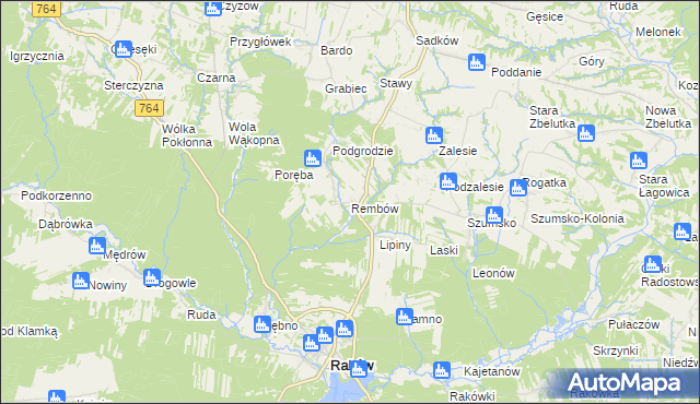 mapa Rembów gmina Raków, Rembów gmina Raków na mapie Targeo